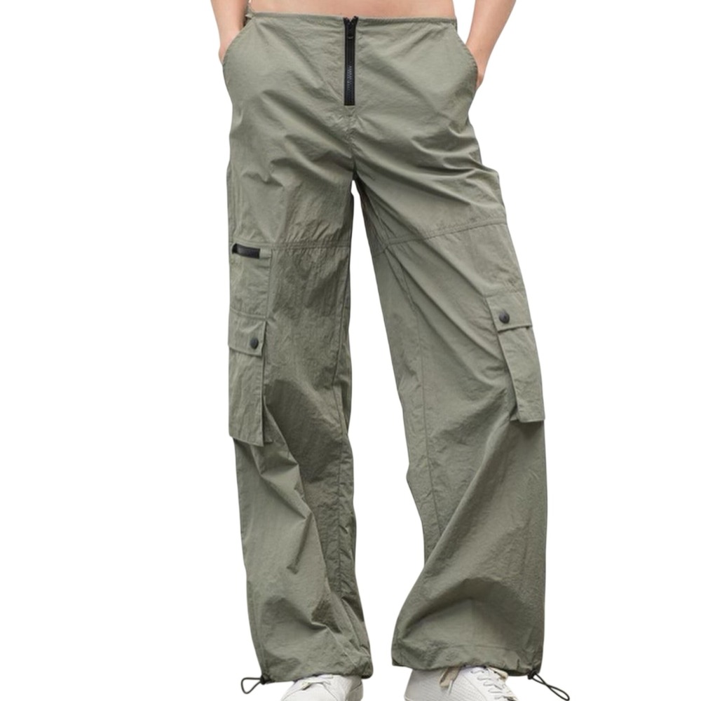 Aaron & Amber Womens Olive Green Cargo Jogger Pants Size Small Utility Parachute